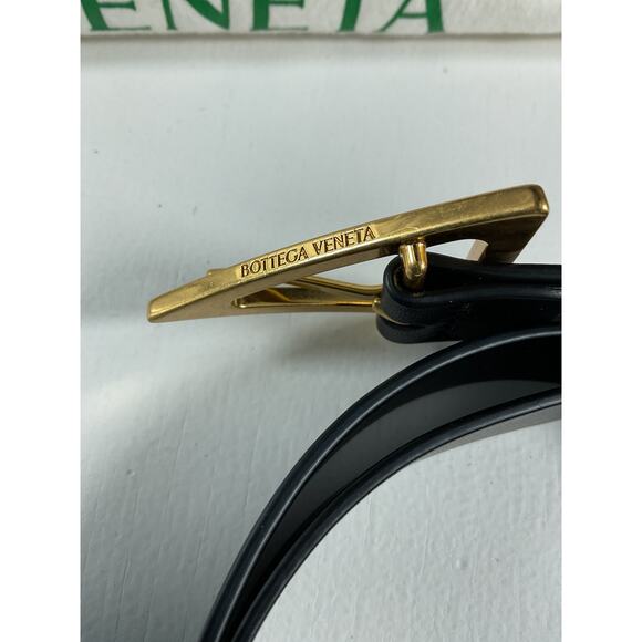 Bottega Veneta Black Belt with Gold Buckle - Picture 3 of 5